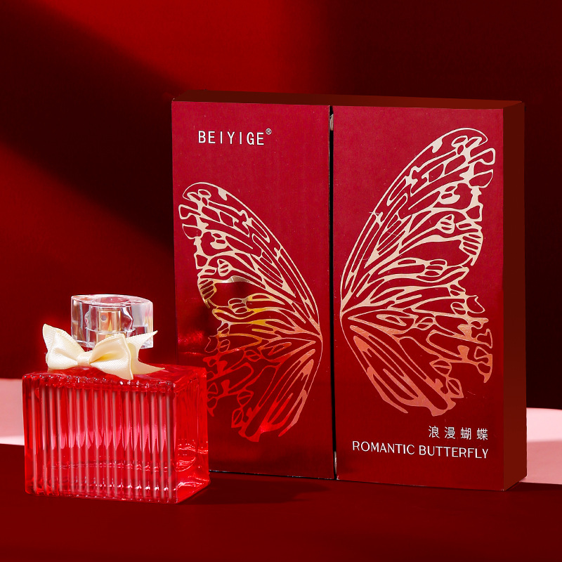 A sample of 88ml domestic body fragrance spray perfume with a red striped glass perfume bottle and a golden nozzle bow Application Scenario