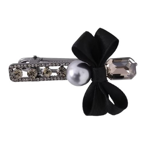 Sweet bow side clip, retro water diamond pearl elegant hair clip, niche light luxury bangs clip Item Picture