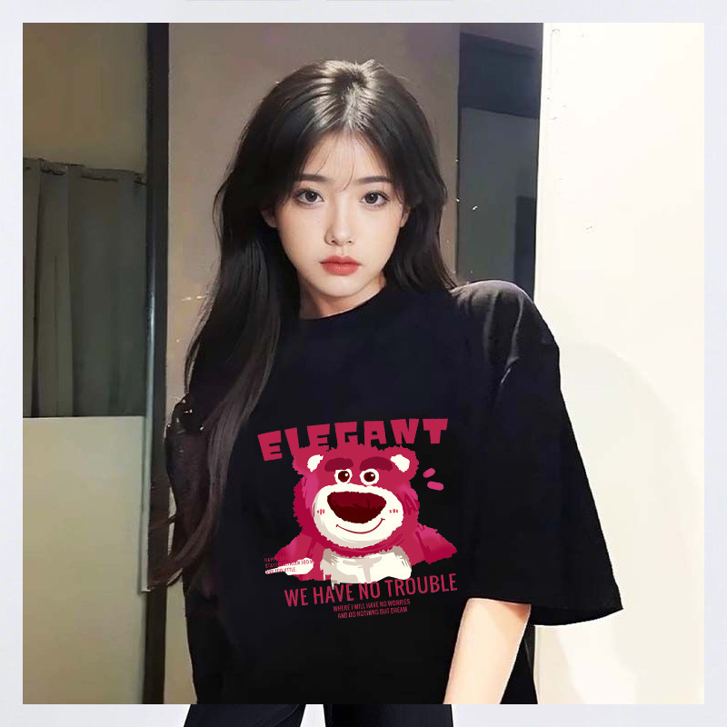Verano nuevo estampado camiseta mujer puerto viento hielo seda manga corta cool t-shirt unisex moda versátil pareja tops
