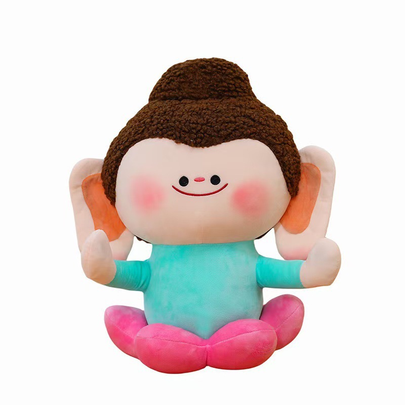 抖音网红莲花小佛公仔可爱小佛毛绒玩具招财佛平安佛玩偶娃娃批发白底实物图