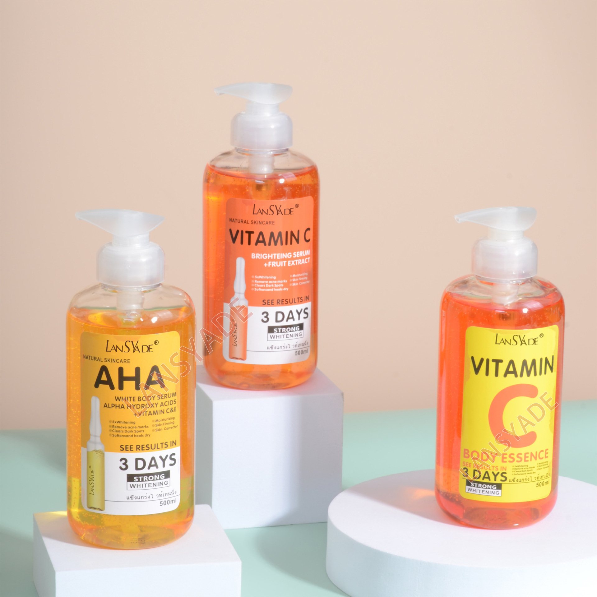 跨境 AHA原液维他命C安瓶精华液果酸保湿修护亮肤去黑Serum 500ml