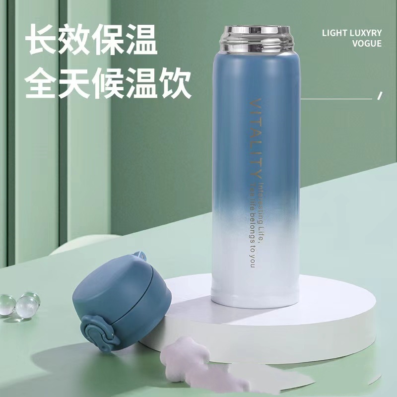 Bouncing insulated CUP, 304 stainless steel cup, men's and women's gradient color water cup, gift wholesale, engraved cup, blue and white gradient details Picture