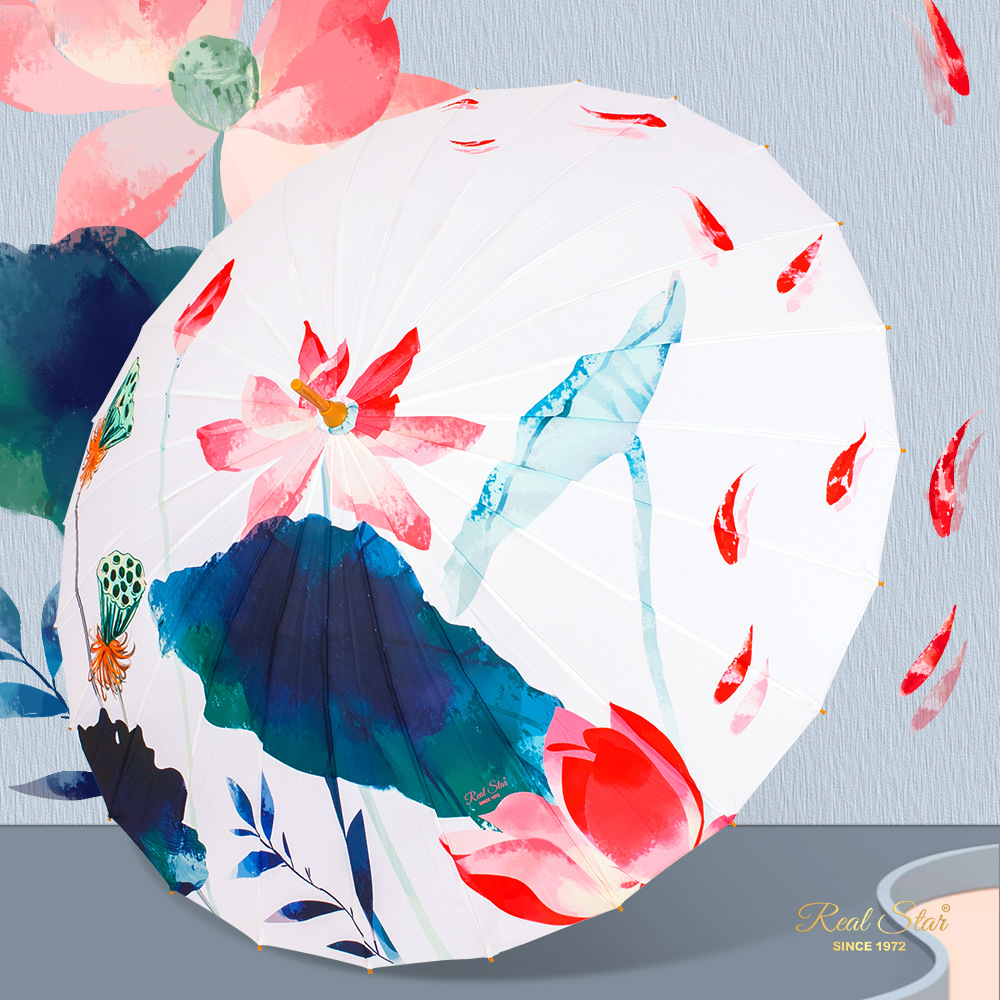 Chinese-style oil-paper umbrella, ink-wash painting, rainproof fabric umbrella, and Hanfu decorative props with lotus and water lilies Specification image