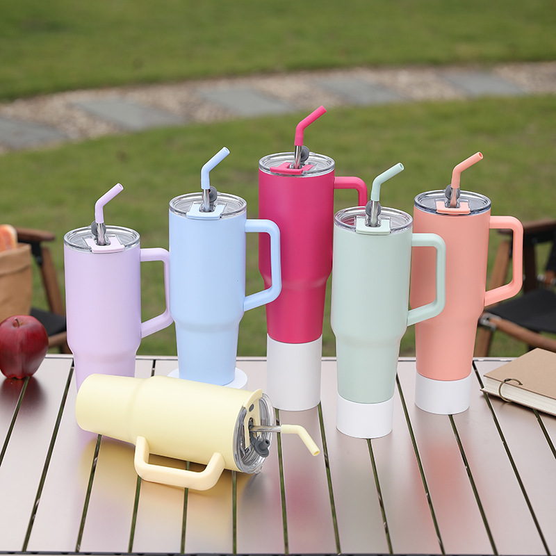 新款跨境40oz双层冰霸杯防漏不锈钢保温杯带吸管便携直饮口汽车杯