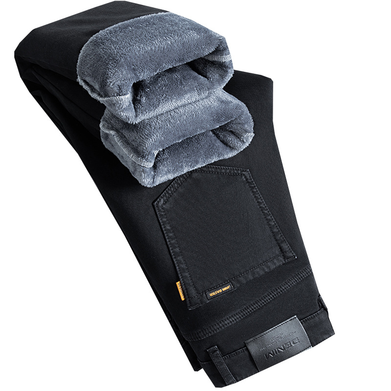 Fengshe Men's Wear /2025 Winter New Style fleece and thickened loose straight-leg business jeans Men's trousers Item Picture