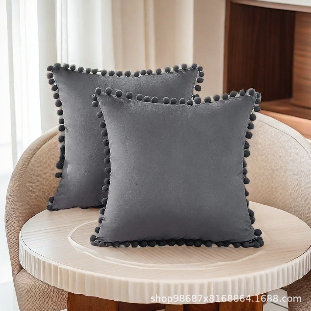 Ins-style solid-color pom-pom cushion cover, modern and simple velvet pillow, creative cushion cover, wholesale of pom-pom pillows Specification image