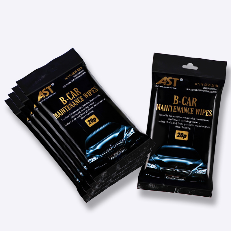 AST20片擦车湿巾汽车内室方向盘座椅皮具清洁护理汽车养护湿纸巾白底实物图
