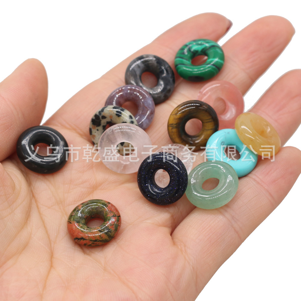 Natural stone, crystal, agate, peace pendant, tiger's eye stone, rose quartz, large hole beads, 18mmdiy jewelry accessory necklace Specification image