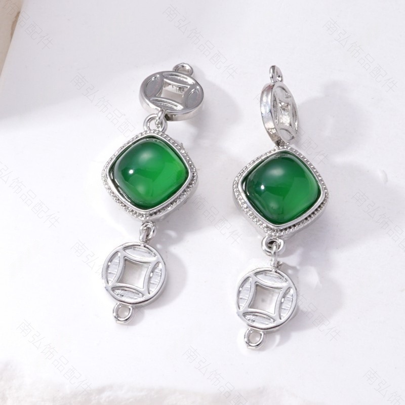 Pearl necklace clasp, copper coin imitation jade inlay clasp, press clasp, connecting clasp, sweater chain diy jewelry accessories Specification image