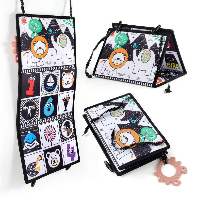 Cross-border black and white color funhouse mirror cloth book, baby foldable desk calendar cloth book, early education enlightenment cognitive three-dimensional toy details Picture