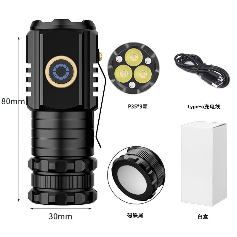 New cross-border high-intensity three-eye long-range flashlight, rechargeable mini portable small hand flashlight, outdoor multi-functional hooded lamp Application Scenario