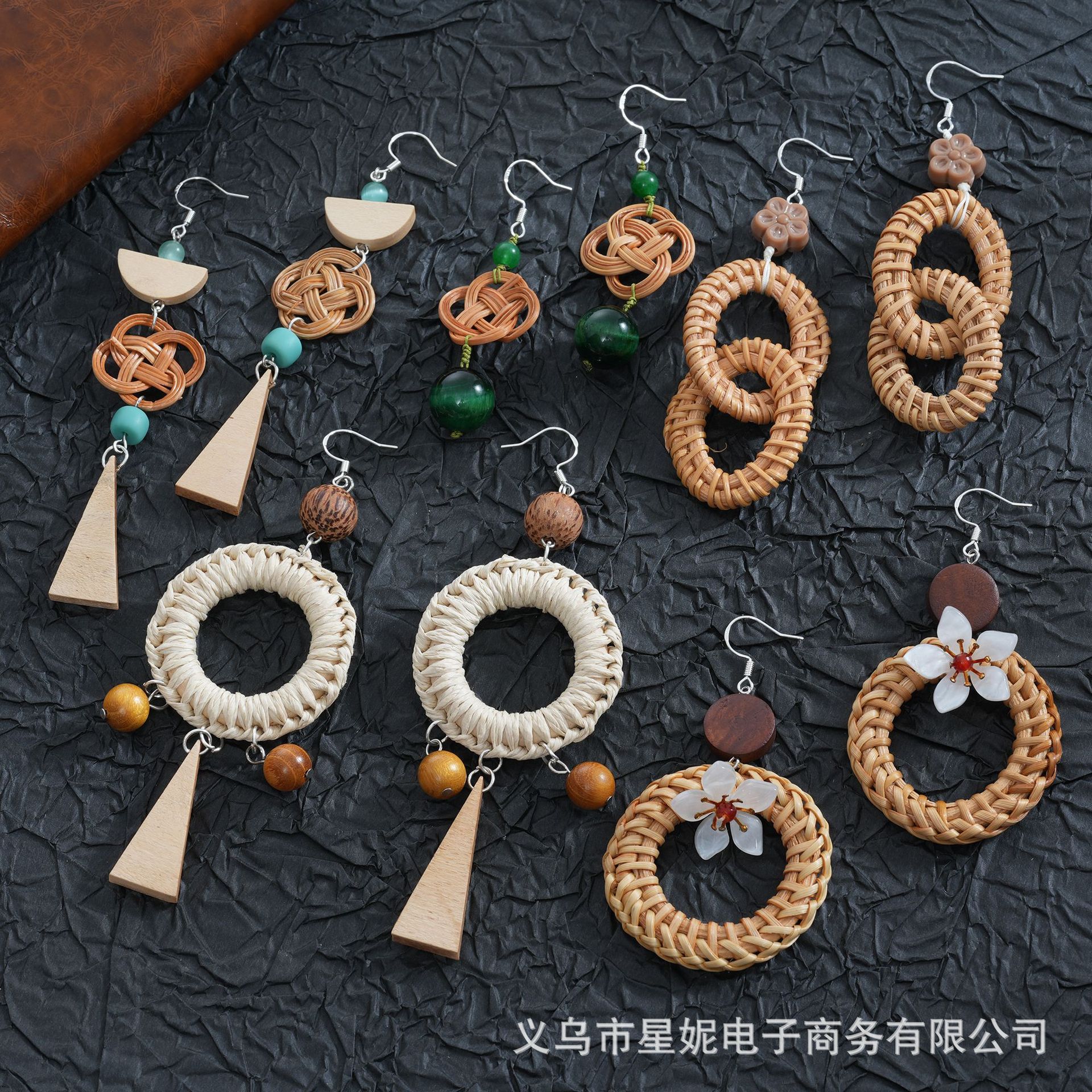 新款爆款波西米亚度假风森系草藤编织手工耳环民族风高级复古耳饰