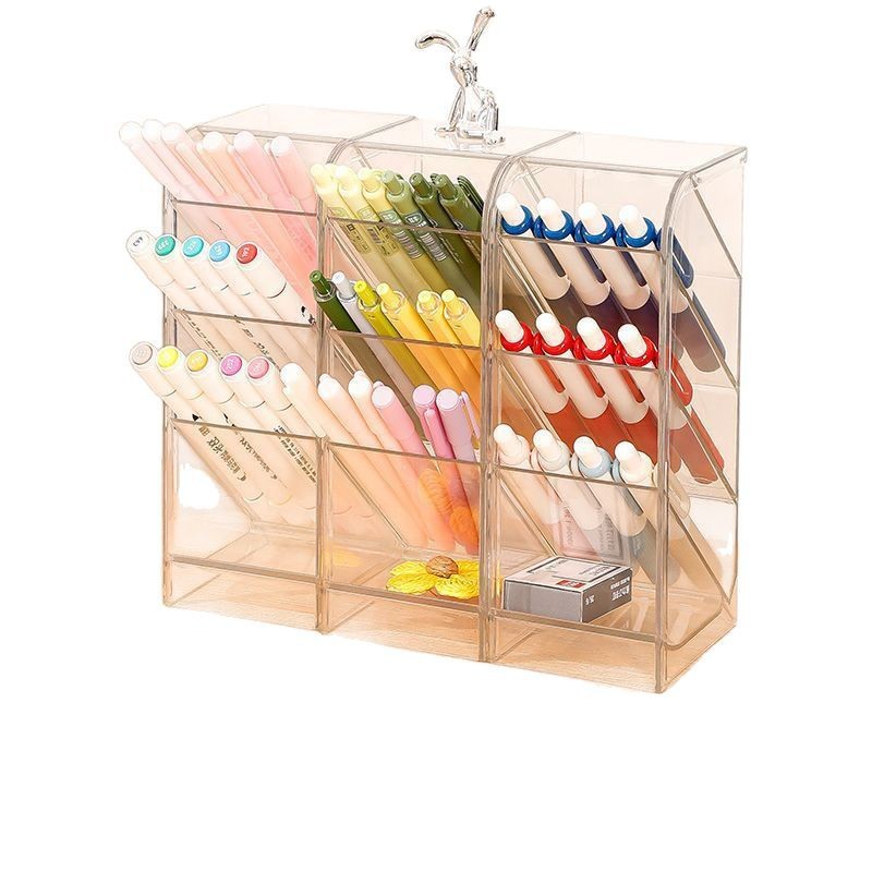 A slanted pen holder for women, an ins Nordic style, simple and transparent pen holder, a multi-functional pen bucket, and a student storage box Item Picture