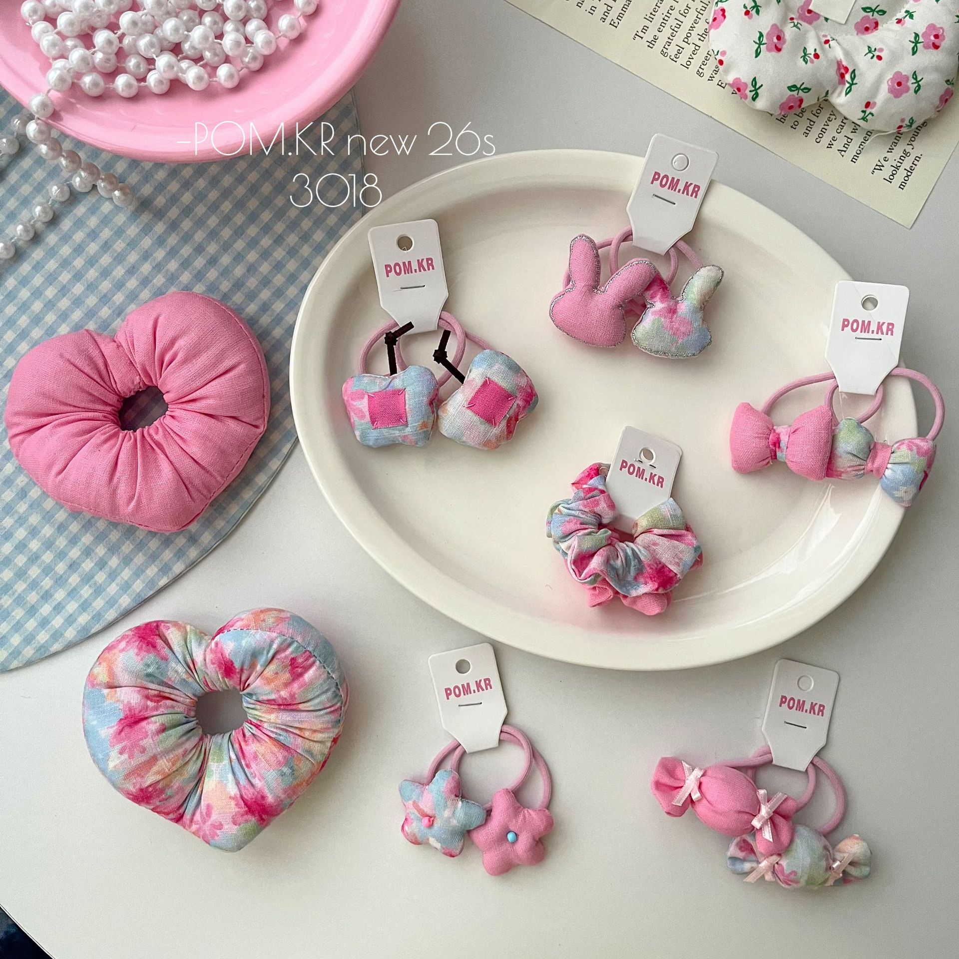 POM KR bonito rosa atado accesorios para el pelo set niños horquilla diadema acrílico desechable derm Application Scenario