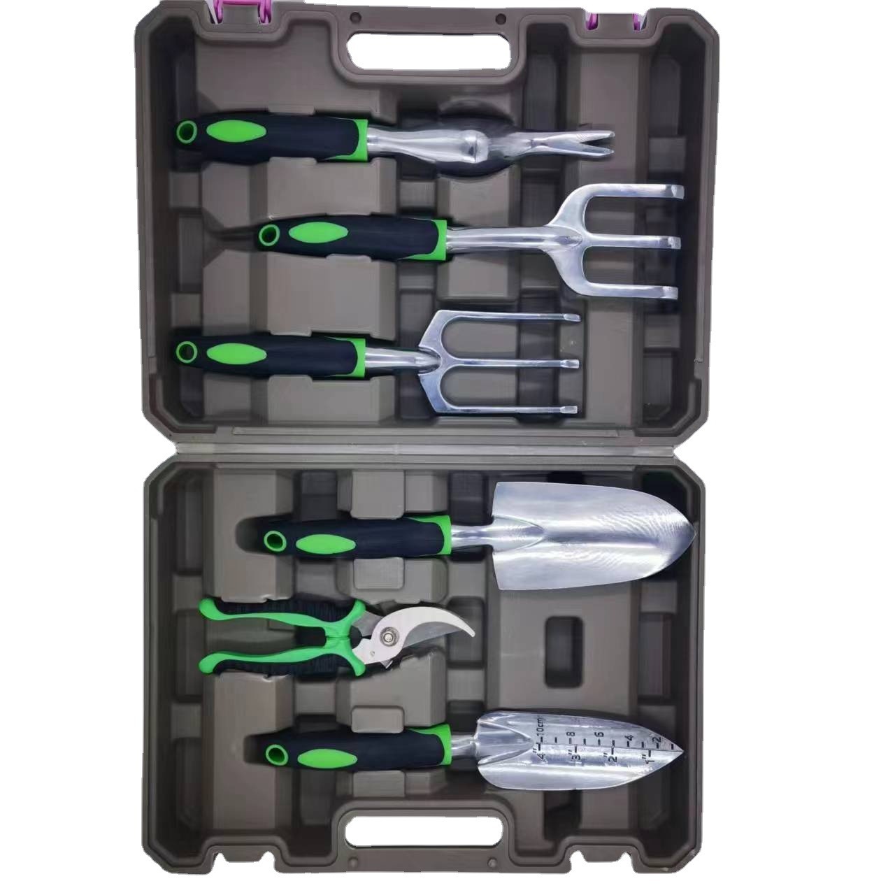 Cross-border printing toolbox set, flower planting household hardware tools, blow-molded box, vegetable planting aluminum alloy scissors, spatula details Picture