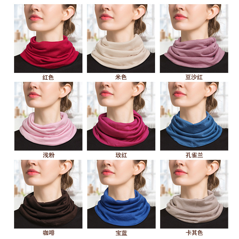 Pure wool warm pullover neck scarf for women in solid color, double-layer, versatile for autumn and winter, knitted neck guard scarf, small scarf Specification image
