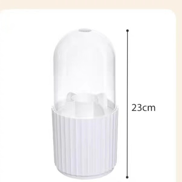 Vertical line makeup brush storage cylinder, rotating dust-proof desktop, lipstick loose powder, dressing table shelf, cosmetics storage box Application Scenario