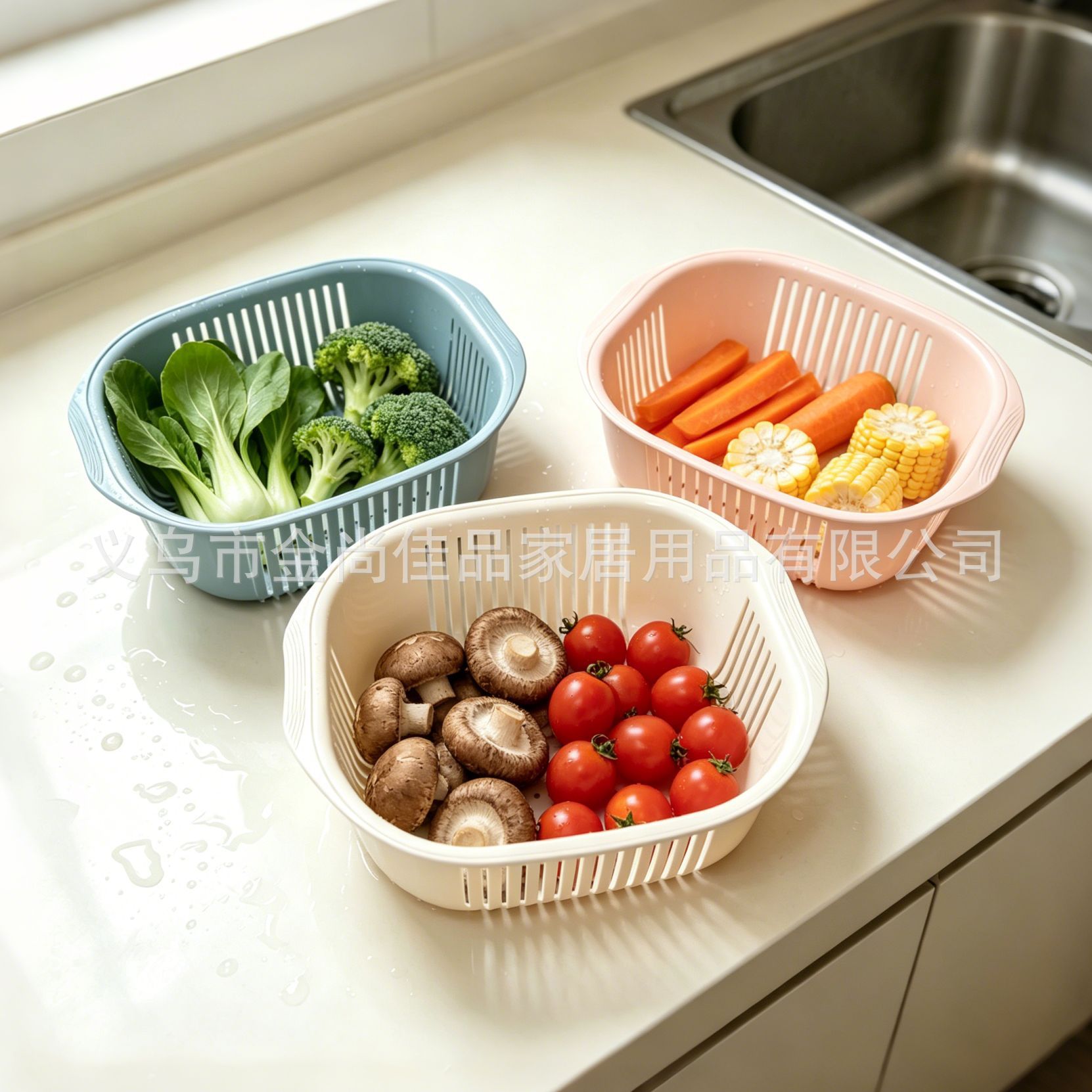 家用厨房创意圆形果蔬收纳洗菜盆 vegetable basket 镂空沥水篮