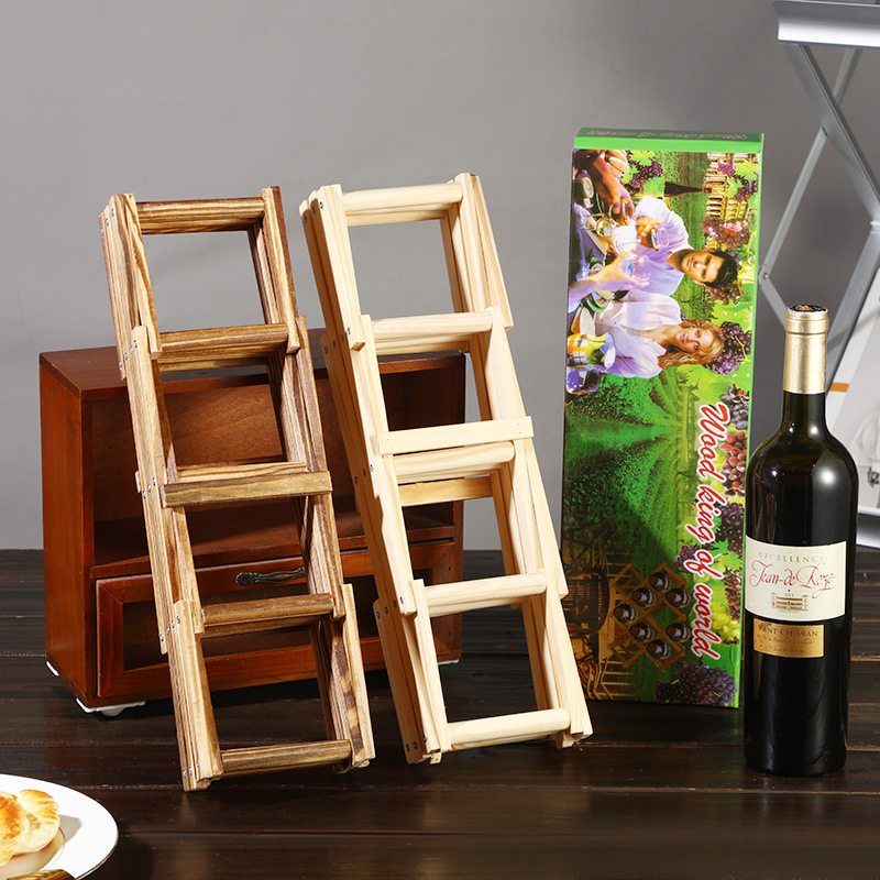 家用新款可折叠布置红酒架创意桌面摆件木质酒瓶置物收纳架子批发细节图