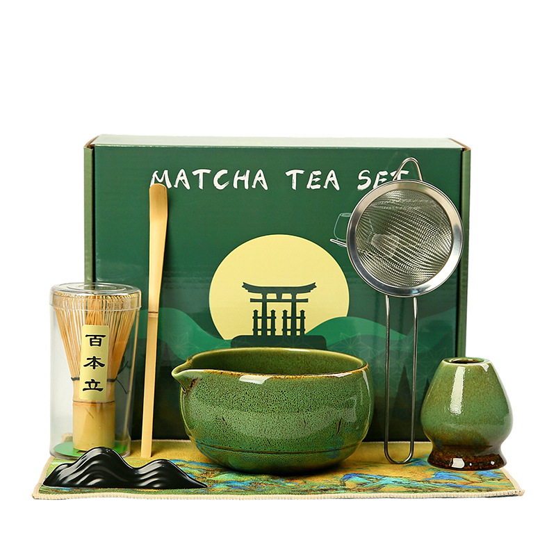 Japanese-style matcha bowl, ceramic matcha whisk set, bamboo matcha brush, Hyabonri Song Dynasty tea ceremony gift box Item Picture