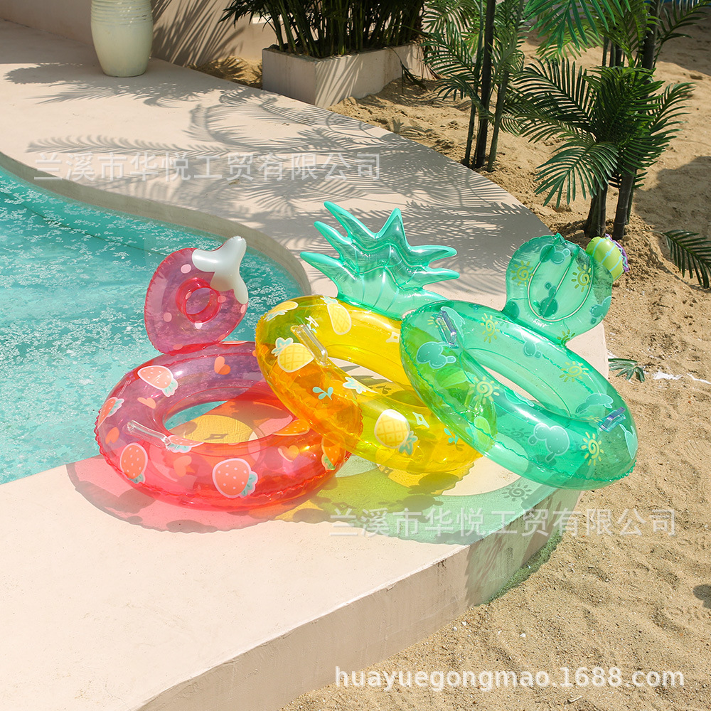 Children's fruit swimming ring, three-dimensional transparent handle, jelly-colored strawberry sitting ring, children's pineapple armpit lifebuoy Specification image