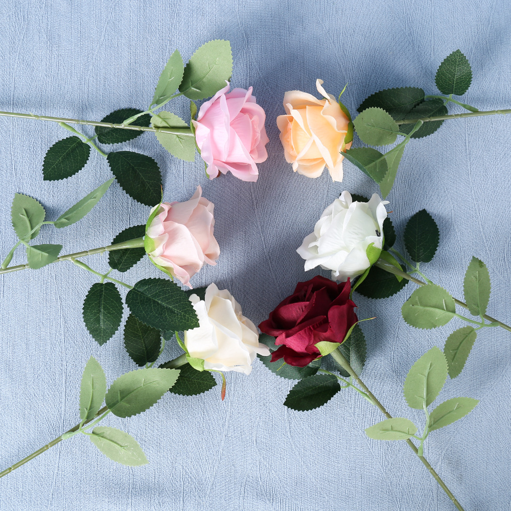 仿真绢布玫瑰花单支假花人造花 婚庆家居情人节装饰高级感花束墙产品图