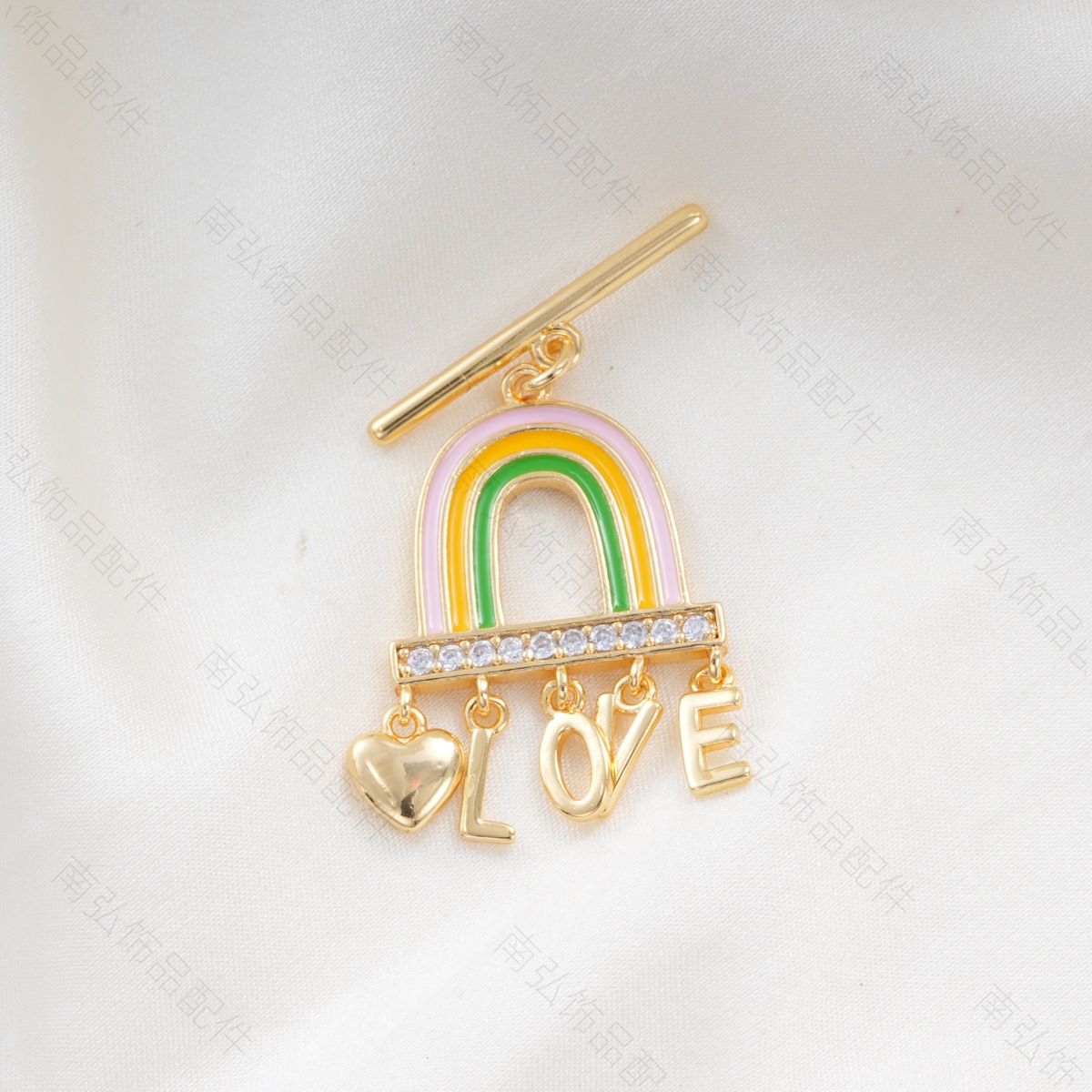 Copper-plated real gold rainbow oil drip love heart OT buckle pearl connection buckle bracelet necklace buckle DIY jewelry accessories details Picture