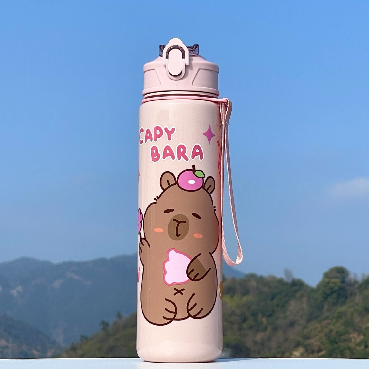 2025 New cross-border wholesale cute cartoon pattern Kapipala plastic cup, high appearance level with straw space cup Specification image