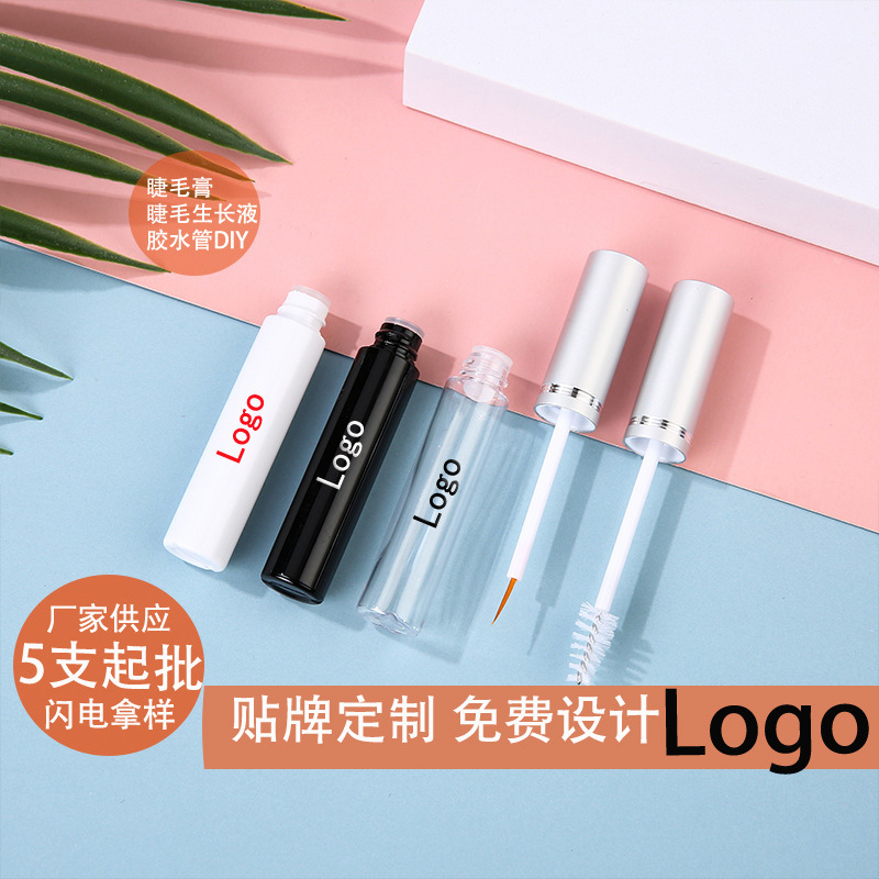 Transparent plastic water bottle, black cap, silver mascara tip, anti-allergy eyelash glue, long-lasting adhesion beauty tool