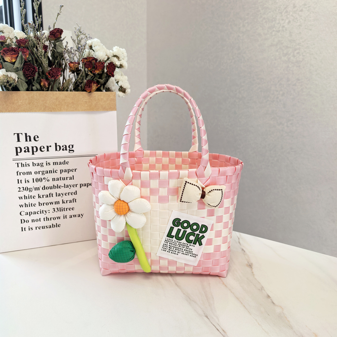 Bolso de bambú transfronterizo bolso de hombro único bolso de color tejido bolso de mano tejido bolsa de mujer de gran capacidad viaje de moda bolso de mano simple y versátil bolsa de mano de dibujos animados bolso de bambú hecho a mano details Picture