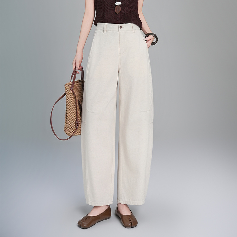 Primavera verano 2026 nuevo estilo fibra natural cómodo transpirable cimitarra pantalones de cintura alta pantalones sueltos y refrescantes details Picture