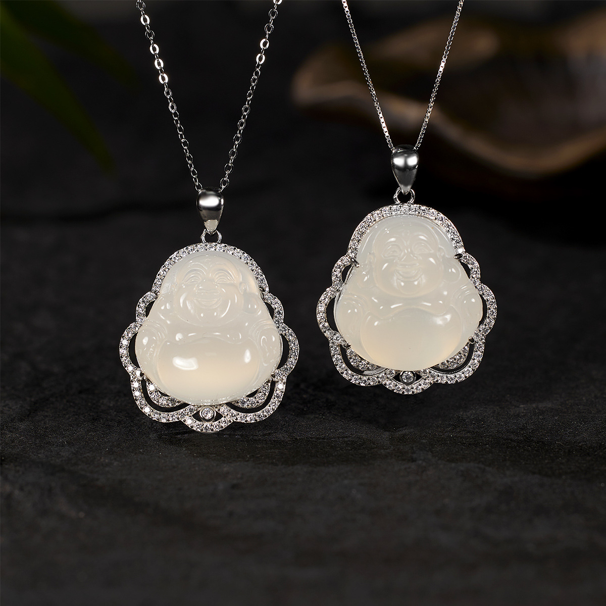 S925 silver Maitreya Buddha Necklace, girls' High school ice chalcone Laughing Buddha Pendant, niche collarbone chain Buddha ornaments details Picture