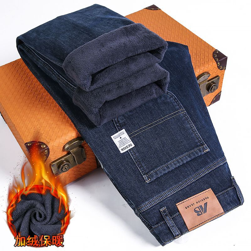 2025高端秋冬加绒新款男士牛仔裤潮流宽松直筒商务弹力牛仔长裤男