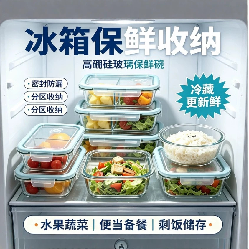High-temperature resistant borosilicate glass lunch boxes can be used in ovens and microwave ovens. Glass food storage boxes, frozen food storage bowls, and storage tableware Application Scenario