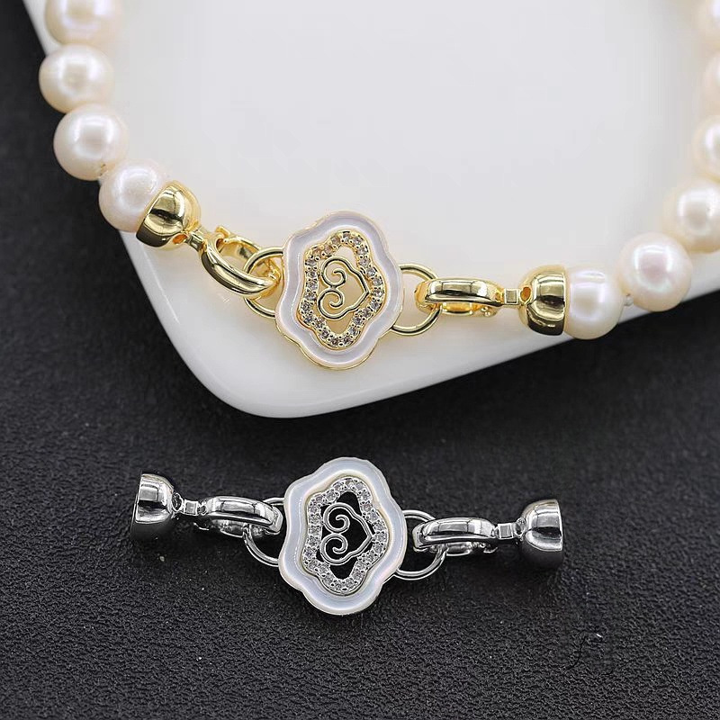 18k gold-plated necklace DIY accessories, mother-and-child clasp, auspicious cloud Ruyi peace lock, mother-of-pearl sweater chain connection buckle wholesale