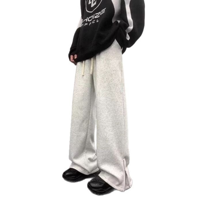 American street trend sweatpants for men in Spring/Autumn 2025: Trendy zipper split pants, wide-leg straight loose casual trousers Item Picture