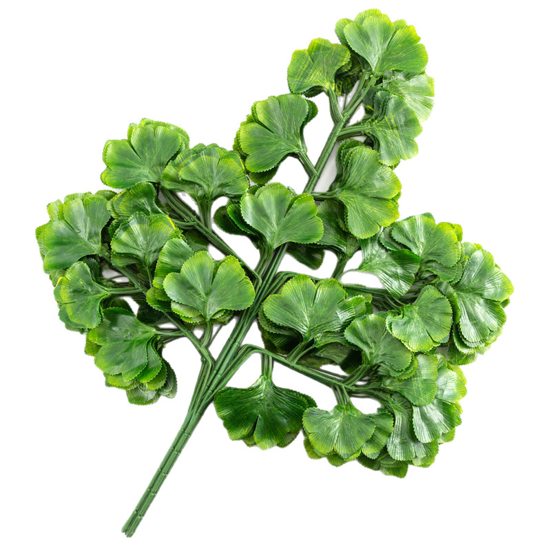 仿真银杏叶室内阳台假树叶塑料树枝工程造景婚庆假花装饰绿植白底实物图