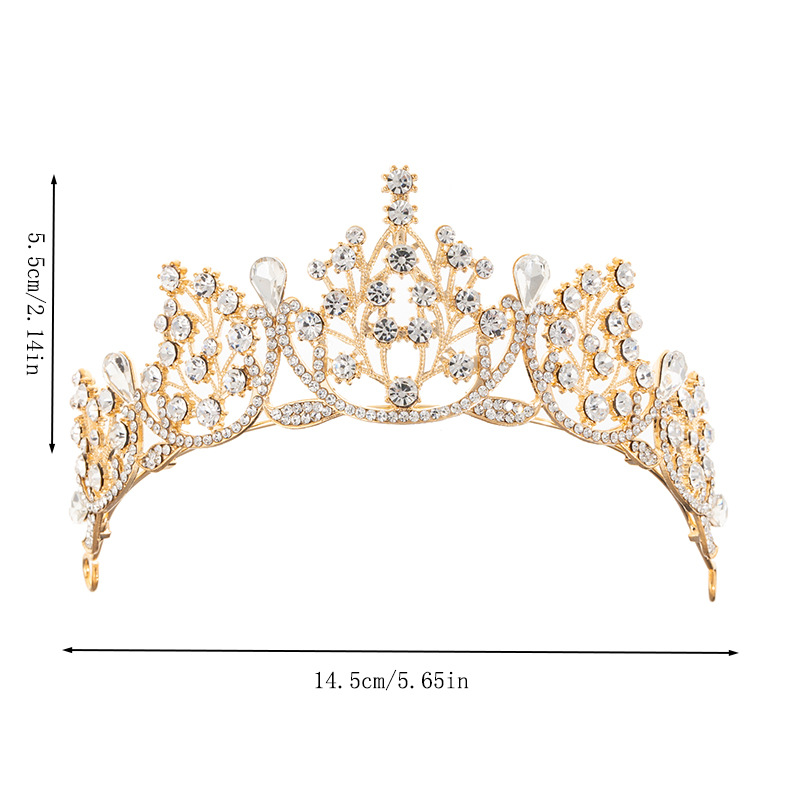 Wholesale of new cross-border stage talent show alloy water diamond crown bridal headwear from Europe and America, luxurious full diamond crown Specification image