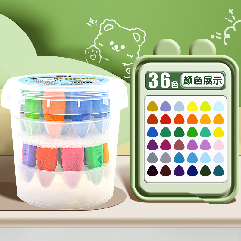 The new water-drop-free hand crayons are compact and portable. They come in 36-color, 24-color and 12-color buckets and are washable with oil pastels Item Picture