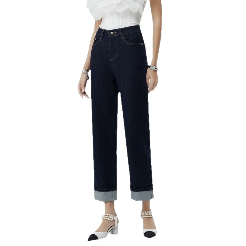 Spring and autumn new light luxury custom jeans, made of dark Lycra fabric, high-waisted, casual and versatile, trendy brand flanged Item Picture