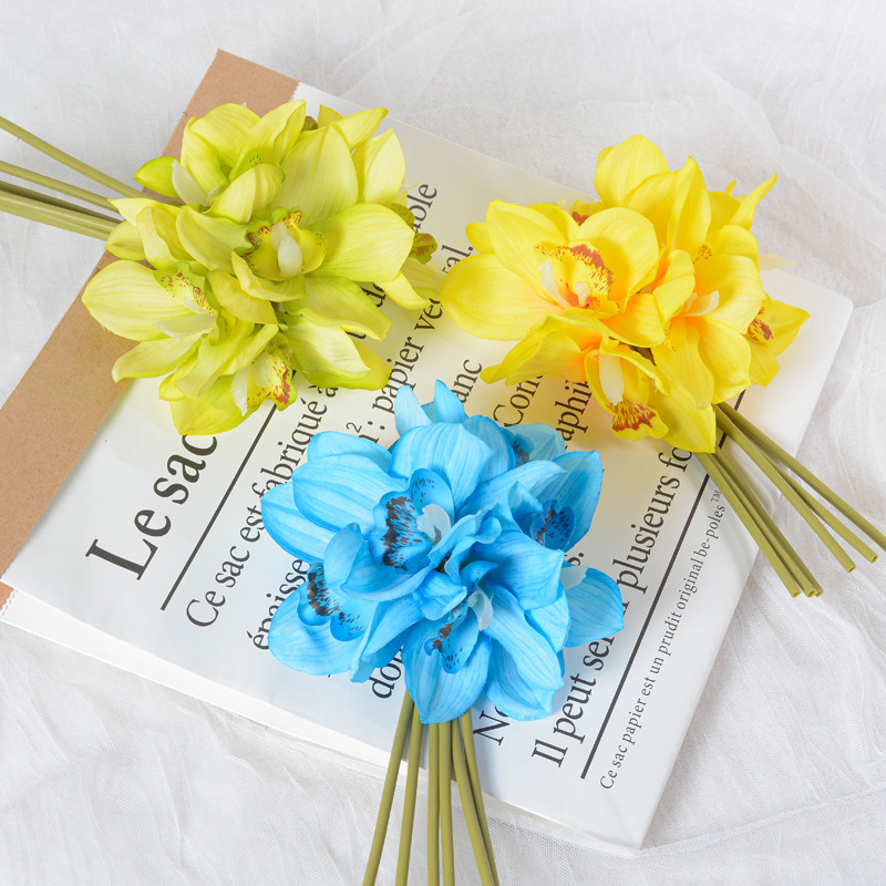 仿真手感蕙兰花小把束花6枝扎手札花家居客厅餐桌装饰假花摆件