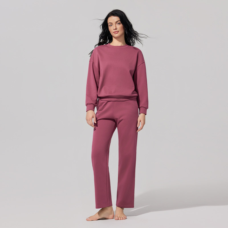 Cross-border European and American autumn and winter round-neck hoodie, loose long-sleeved, high-end top, elastic waist long pants, sportswear set for women Specification image