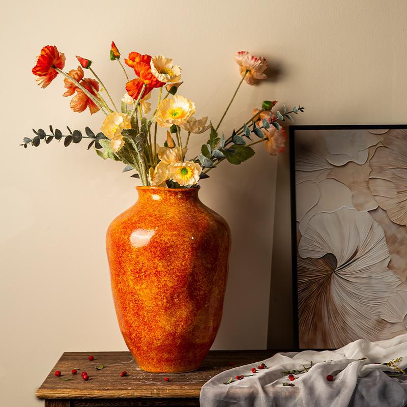 Jingdezhen ceramic vases, soda green rough pottery flower vases, living room home flower arrangement ornaments, retro jars for decoration Specification image