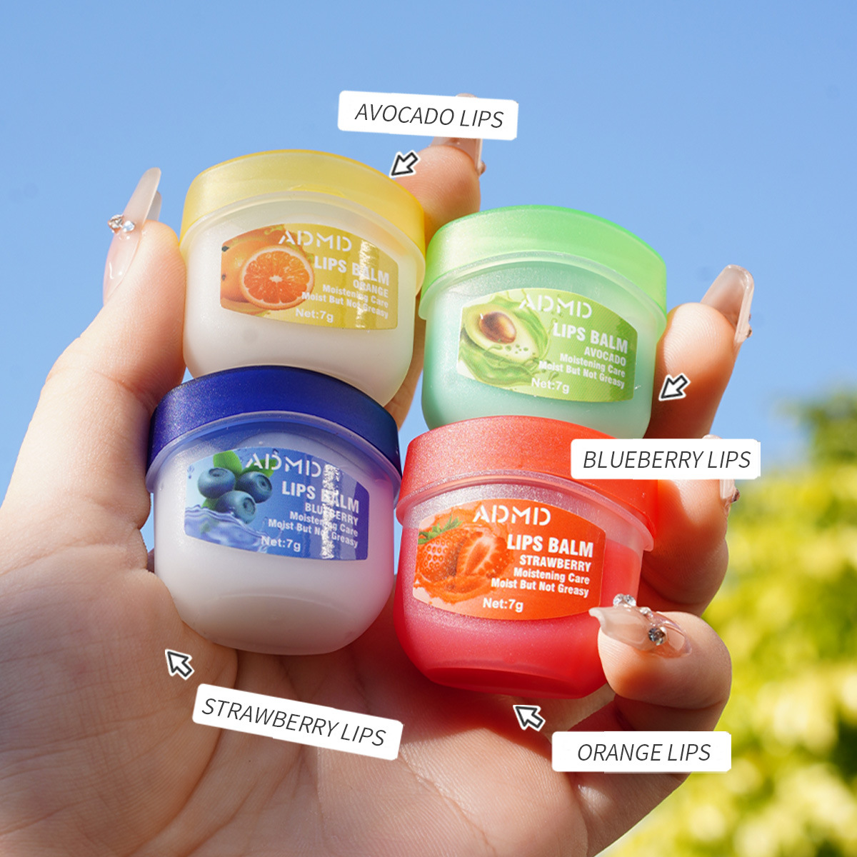 【 Cross-border Exclusive 】ADMD Lip Mask 4-piece Set Box Moisturizing, Hydrating and Exfoliating Fruit-flavored Lip Mask wholesale details Picture