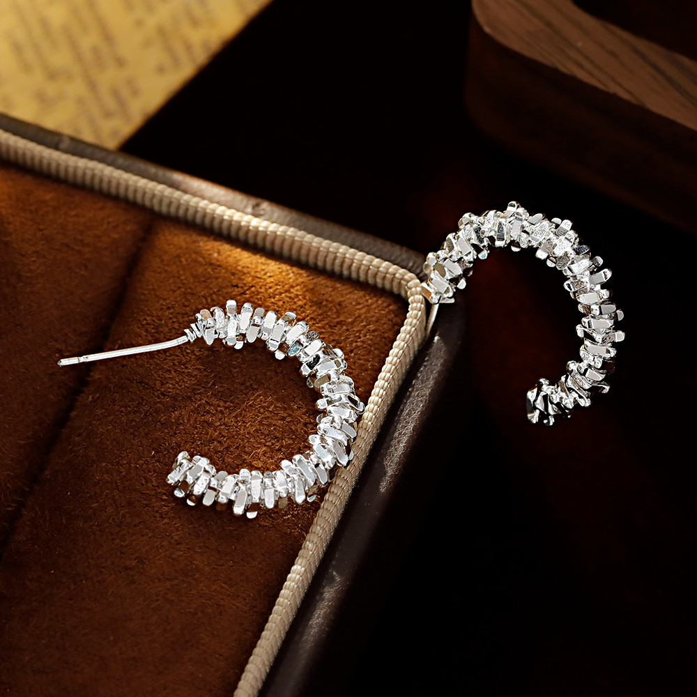 Hyacinth925 Silver needle and broken silver, high-end ring ear studs, Douyin hit round face earrings, niche design, simple earrings Specification image