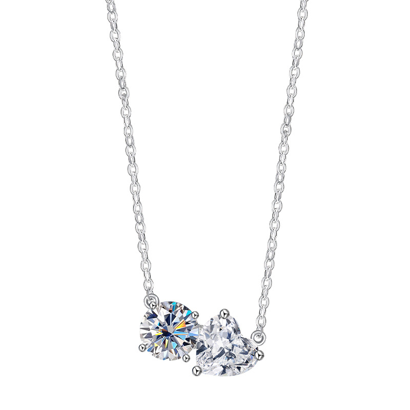 Wholesale of the new Korean version S925 sterling silver necklace for women with double heart Moissan-inlaid exquisite and personalized design Application Scenario