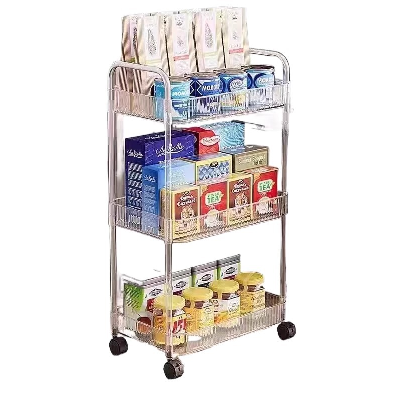 Acrylic snack cart, bedroom, bathroom, makeup storage rack, living room, floor-standing mobile storage, multi-layer storage Item Picture