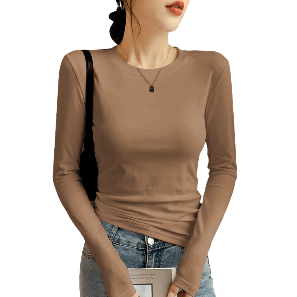 A high-end round-neck base layer for women's autumn and winter, a slimming and form-fitting T-shirt, paired with a solid-colored German velvet warm long-sleeved top Item Picture