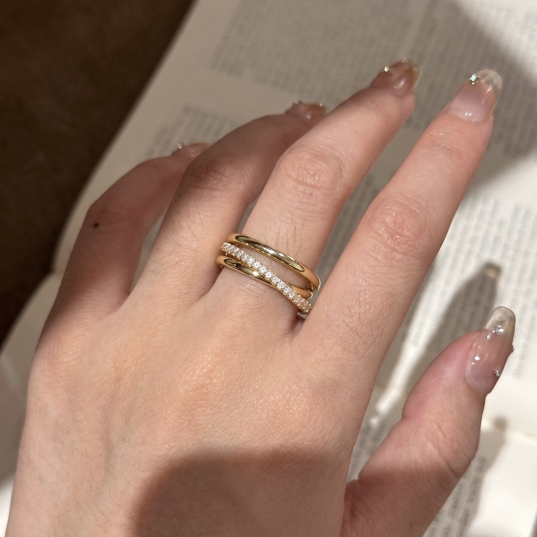 European and American three-ring, diamond-encrusted open ring, layer-worn plain ring, a niche and high-end cross-border accessory, Amazon Ring