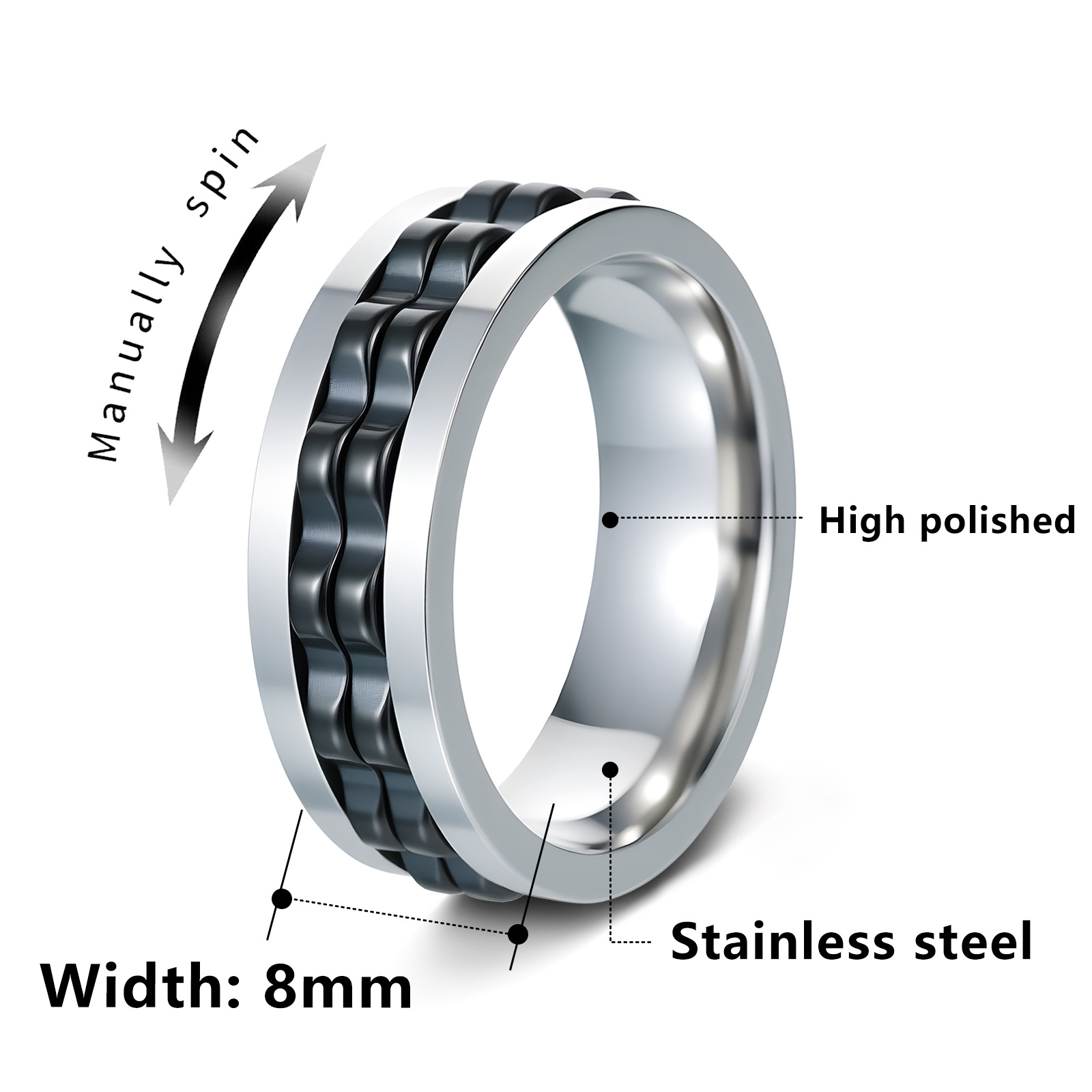 Amazon's new jewelry supply: A must-have for trendy men in Europe and America - a multi-color gear-rotating pressure-reducing titanium steel ring that won't fade Item Picture